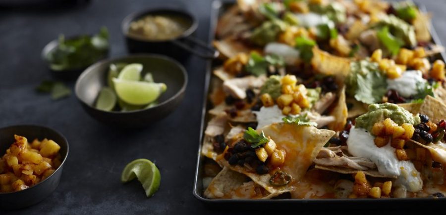 Cheesy Nachos with Spiced Mangos and Chorizo HERO