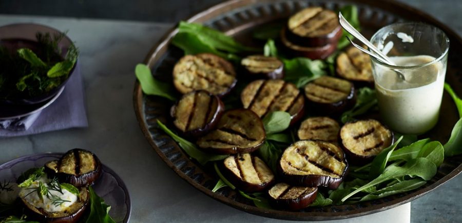 Grilled Eggplant with Spiced Yogurt Sauce Hero