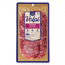 Genoa Salame is a garlic black pepper sliced salami by Volpi Foods.