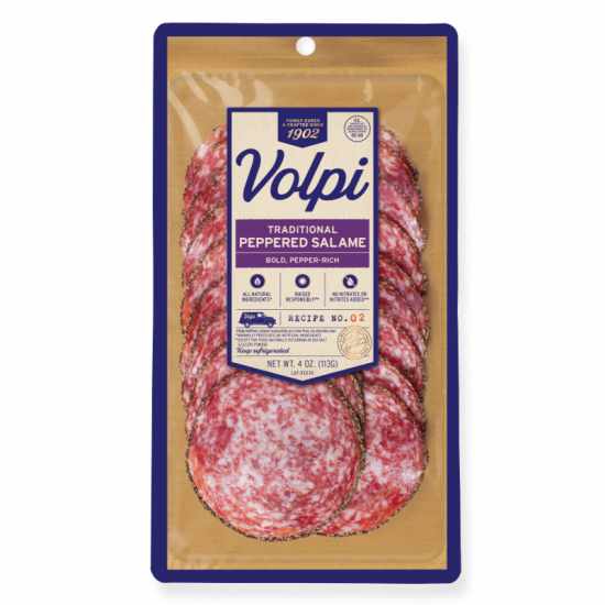 Presliced Traditional Peppered Salame Volpi Foods 1
