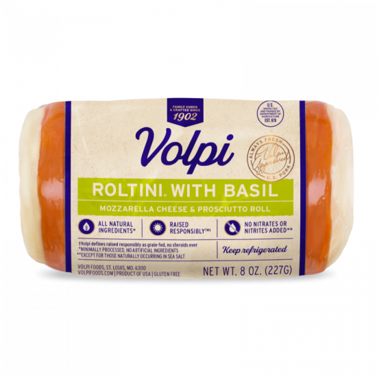 Roltini With Basil Mozzarella Cheese Prosciutto Roll Volpi Snacks Volpi Foods