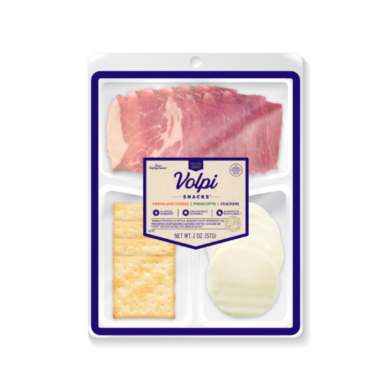 creamy provolone cheese with crackers and savory prosciutto