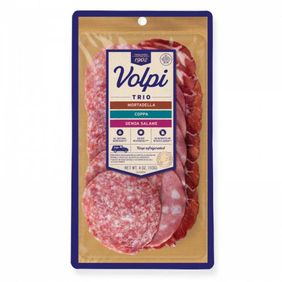 Volpi Presliced Trio 4oz Mortadella Coppa Genda Salame Volpi Foods 1